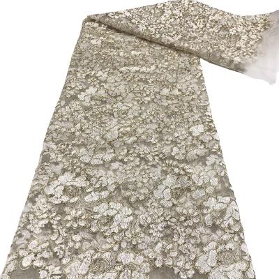 China New Designs bz019 Viable Gold Mesh Lace Fabric Nigerian Embroidery Lace Fabrics Gold Burnt African Lace Fabric For Wedding Dress for sale