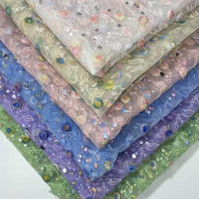 China Viable Chinese Supplier B001 Colorful Changing Sequins Embroidered Mesh Fabrics for sale