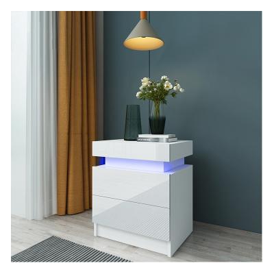 China New Modern Design Bedroom Furniture LED Nightstands Adjustable Custom Drawers White Marble Bedside Table (Height) With LED Lighting for sale