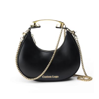 China OEM PORTABLE Custom Handbag Private Label Luxury Pu Leather Logo Ladies Shape Black Half Moon Purses And Handbags Women Shoulder Bags for sale