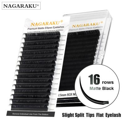 China Synthetic Hair NAGARAKU Matte Black Ellipse Flat False Eyelash Extensions Slit Tips Ellipse Shaped False Lashes Individual Mink Lashes for sale