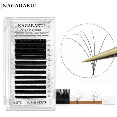 China Volume Fans Easily NAGARAKU Newcomer Same Volume Eyelash Extensions Fan Length Flower Fans Handmade Eyelash Auto Easy Pre-Glued Lashes for sale