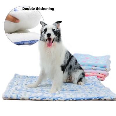 China Soft Mat Cat Dog Bed With Paw Print Plush Fleece Warm Blanket For Pets Retail Travel Custom for sale