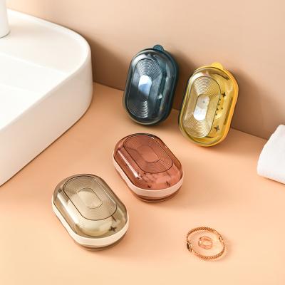 China Double Layer Modern Plastic Soap Dish No Trace Holder Bathroom Adhesive Soap Case for sale