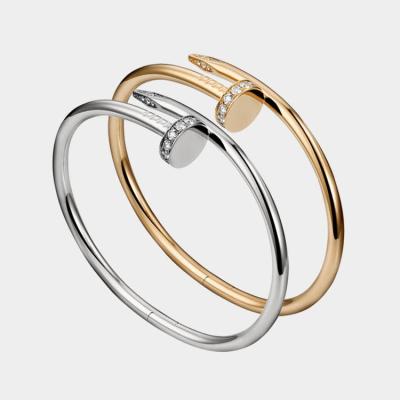 China TRENDY Luxury Famous Brand Designers Jewelry Nail Bracelet with diamonds 18k Gold Plated fashion Stainless Steel Cuff Nail bangle for sale