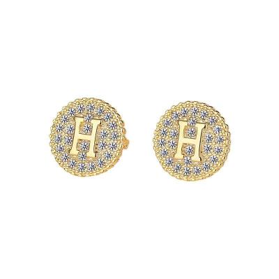 China TRENDY Korean Fashion Luxury 925 Silver Post Zircon Letter H Gold Plated Earring For Women for sale