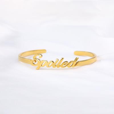 China TRENDY Custom Alphabet Name Bangle Fashion 18K Gold Plated Stainless Steel Bracelet for sale