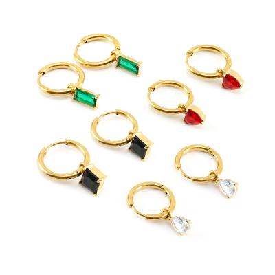 China TRENDY Western Fashion 18K Gold Plated Colorful Zirconia Square Drop Stainless Steel Hoop Earring For Women for sale