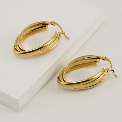 China TRENDY Western Fashion 18K Gold Plated Twist Stainless Steel Oval Hoop Earring For Women for sale