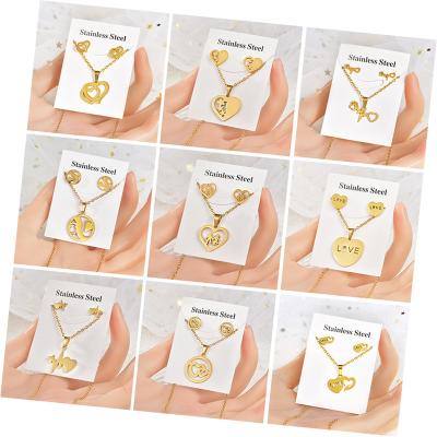 China TRENDY Korean Fashion Cute 316L Stainless Steel Geometric Heart Gold Plated Jewelry Set For Women for sale