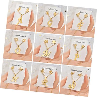 China TRENDY Western Fashion Cute 316L Stainless Steel 26 Letter Gold Plated Jewelry Set For Women for sale