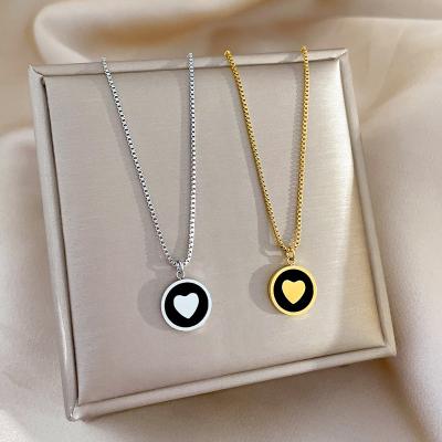 China TRENDY Korean Fashion Cute 316L Stainless Steel Round Heart Pendant Necklace For Women 18K Gold Plated Jewelry for sale