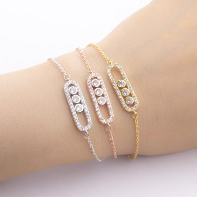 China TRENDY Korean Fashion Cute Zircon Geometric Paperclip Charm Bracelet For Women Gold Plated Jewelry for sale