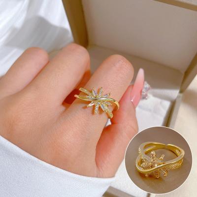 China TRENDY Korean Fashion Cute Zircon Starburst Adjustable Gold Plated Ring For Women for sale