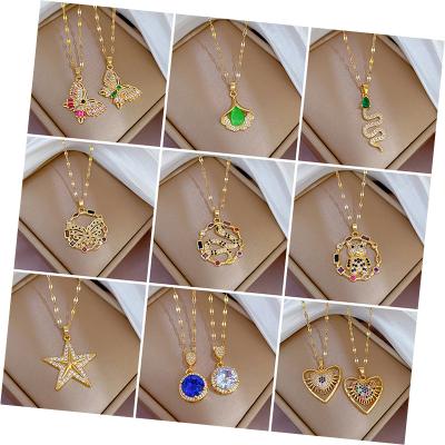 China TRENDY Western fashion exaggerated stainless steel chain pave zircon colorful butterfly pendant gold plated necklace for women for sale