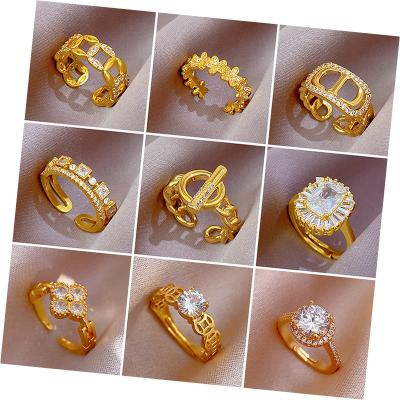 China TRENDY Korean fashion zircon geometric snake spike adjustable open ring for women genuine gold plated jewelry for sale