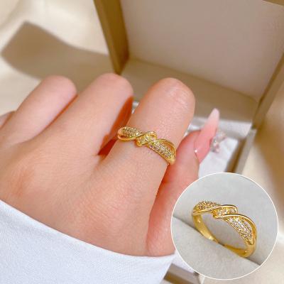 China TRENDY 18K Gold Plated Fashion Cute Zircon Twist Adjustable Wedding Ring For Women for sale