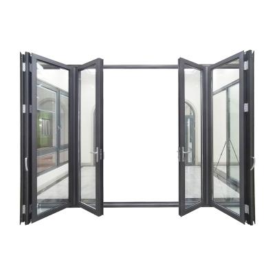 China Hiseng Modern Custom 80 Series Glass Exterior Double Folding Door for sale