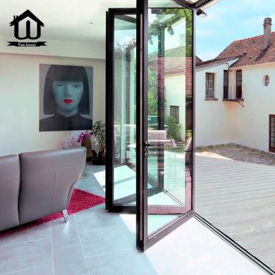 China Hiseng Modern Aluminum Exterior Glass Patio Bifold Doors Double Glazing Aluminum Sliding Door for sale