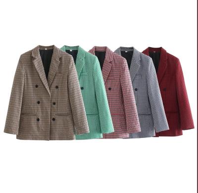 China wholesale 2021 Anti-wrinkle women's jacket autumn and winter vintage sense suit coat female high middle Korean plaid suit and long coat for sale