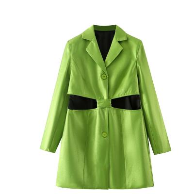 China Anti-Wrinkle 2022 Spring New Spring New Solid Color Latest Design Medium Size Suit Collar Long Hollowed Out Design Long Sleeve Suit Coat Women for sale