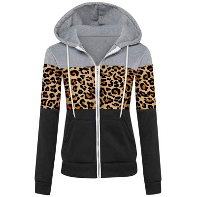 China women new popular Anti-wrinkle and winter 2022 Hoodies autumn leopard print long sleeve hooded sweater women's zipper jacket for sale