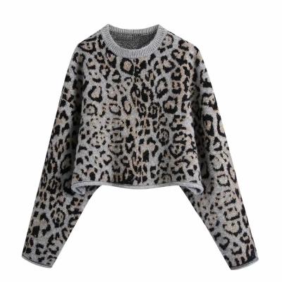 China autumn and winter street cool women's round neck jacquard women's sweater good quality anti-wrinkle animal sweater leopard sweater for sale