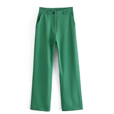 China Anti-wrinkle women's newest design newest custom logo design wide leg pants women's autumn and winter casual pants neutral wide leg pants green for sale