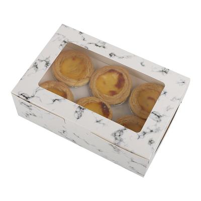 China Wholesale 10pcs/bag Recyclable Customize Box 6-Cups White Marble Grain Cardboard Paper Cupcake Box Muffin Wrapping Paper for sale