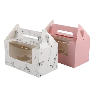 China Wholesale 10pcs/bag Recyclable Customize Cardboard Paper Cupcake Box Muffin 2 Cups Portable Carry for sale