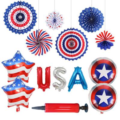 China Amazon-style balloon set Independence Day five-pointed 16-inch USA star flag paper balloon fan flower USA package for sale