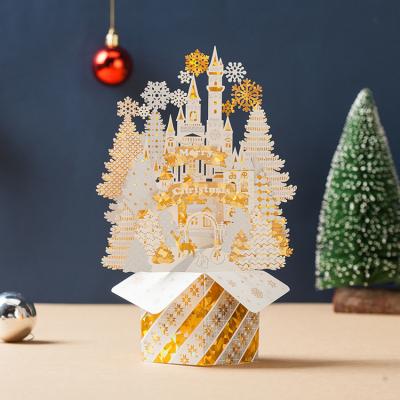 China Europe's best selling creative blessing Christmas greeting card three-dimensional Christmas Eve thank you card golden castle for sale