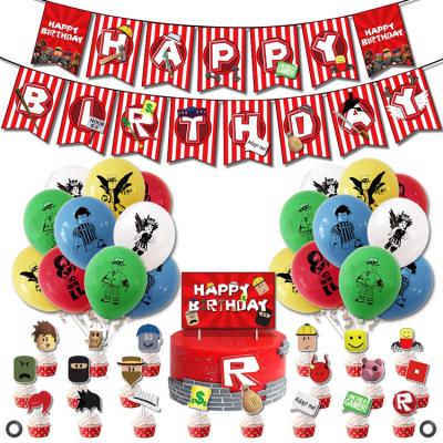 China Roblox Virtual World Party Decorations Game Birthday Pull Flag Cake Map Sandbox Balloon Set Disposable for sale