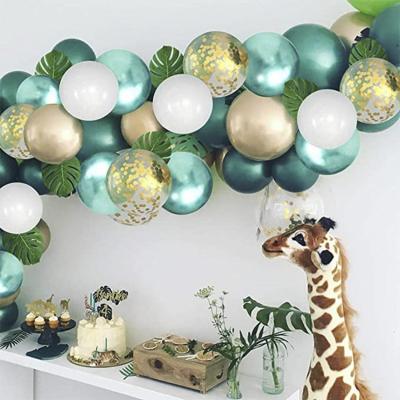 China 12 Inch Disposable Platinum Green LatexBalloon Jungle Theme Party Decoration Palm Leaf Set for sale