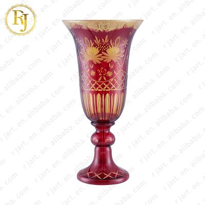 China Gift Europe Dubai Turkey Glass Posuda Vases Gold Full Flower Muslim Glass Vase Pattern For Home Decor for sale