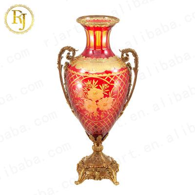 China Traditional Full Glass Vase in Chinni Posuda Pattern Crystal Glass Vintage Idishlar Vase from Dubai Turkey Gift for Flowers for sale