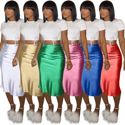 China Anti-Static Weather - Less Fashion Women's Midi Skirt Outfits Girls Silk Satin Bias Skirt Woman for sale