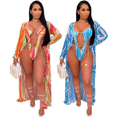 China 2021 Breathable High Quality Beach Cover Up Swimwear Hollow Out Bikini 2 Piece Long Sleeve Swimsuit for sale