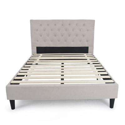 China Luxury Minimalist Twin Slatted King Queen Bed Frame Low Profile Light Gray Home Hotel Bedframe Wooden Wooden Platform Full Bed for sale