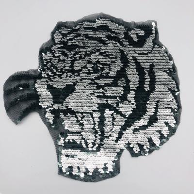 China Durable Sequins Tiger Patches Design Reversible Patches Sewing On Clothes Nickel Color Reversible Patches Iron On for sale