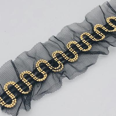 China Machine Made Elastic Ball Chain Trimming Copper Material Trims Design Gold Color Trims for sale