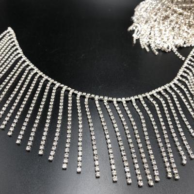 China Machine made rhinestone cup chain fringes design chain tassles for clothes lady clothes acessory finges for sale