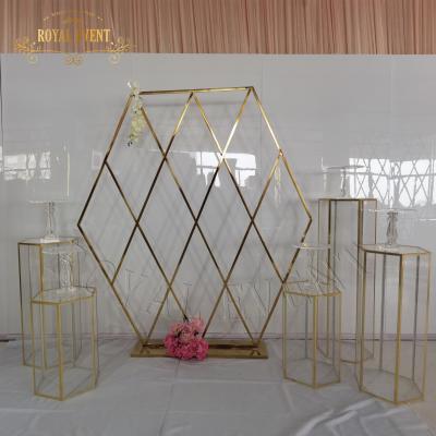 China Wedding Event /party decoration gold metal frame hexagon wedding backdrop sets arch backdrop wedding for sale