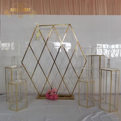 China Wedding event /party shiny gold hexagon frame grid backdrop panel for wedding decoration for sale