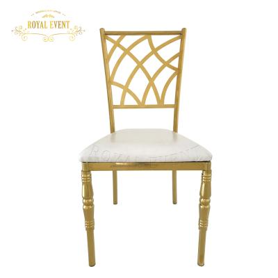 China Modern Fashionable Gold Stainless Steel Net Back Wedding Banquet Chairs Hotel Furniture for sale