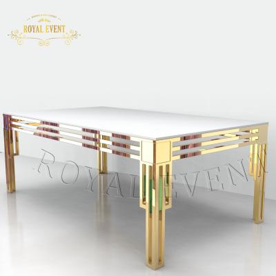 China Modern luxury hotel furniture stainless steel dining table with glass wedding table for events for sale