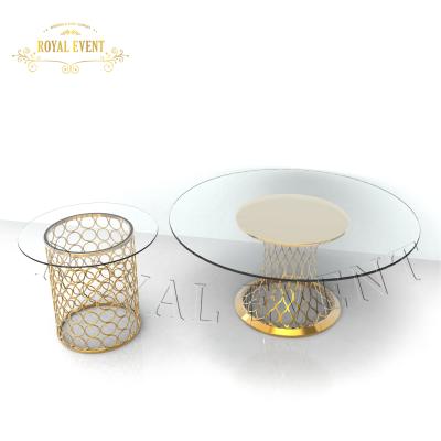 China Modern Event Rental Mirror Stainless Steel Frame Wedding Round Glass Top Cake Display Table for sale