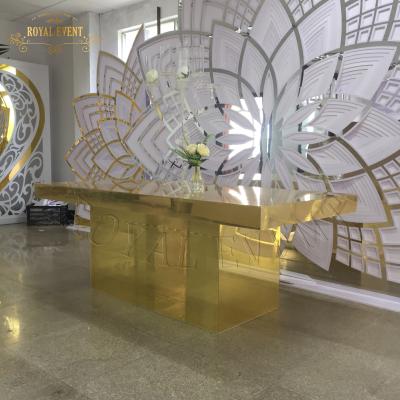 China Simple design wedding event /party mirror gold acrylic PVC rectangle wedding event table for sale