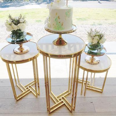 China Modern Decorations Gold Wedding Wedding Round Stainless Steel Pedestal Wedding Pedestal Stand For Events for sale