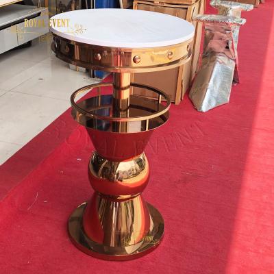 China Wedding event /party like popular stainless steel wedding cake display stand gold round bar table for event stage for sale